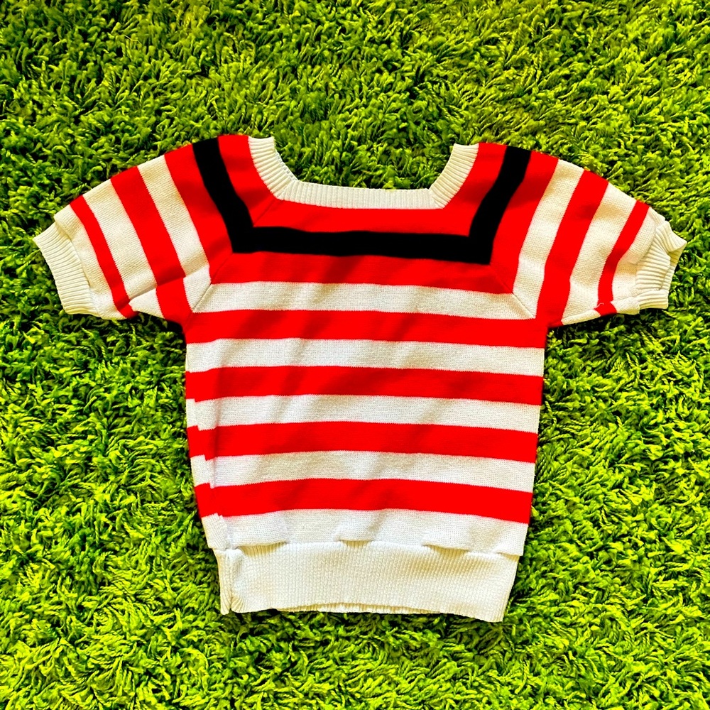 Vintage 70s Striped Square Neck Knitted Top